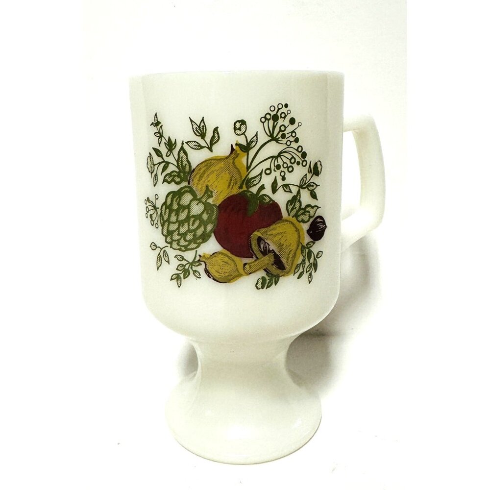 Corning Ware Spice of Life Coffee Mug Pedestal Milk Glass Mushroom Nut Onion VTG